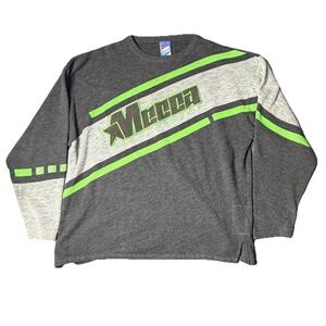 Mecca Sweater Mens XXL Gray Green Crewneck Striped Embroidered‎ Logo Y2K